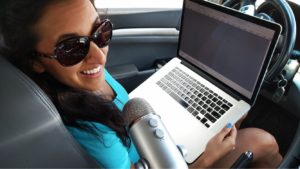 Paula Pant Podcasting in Style in the car