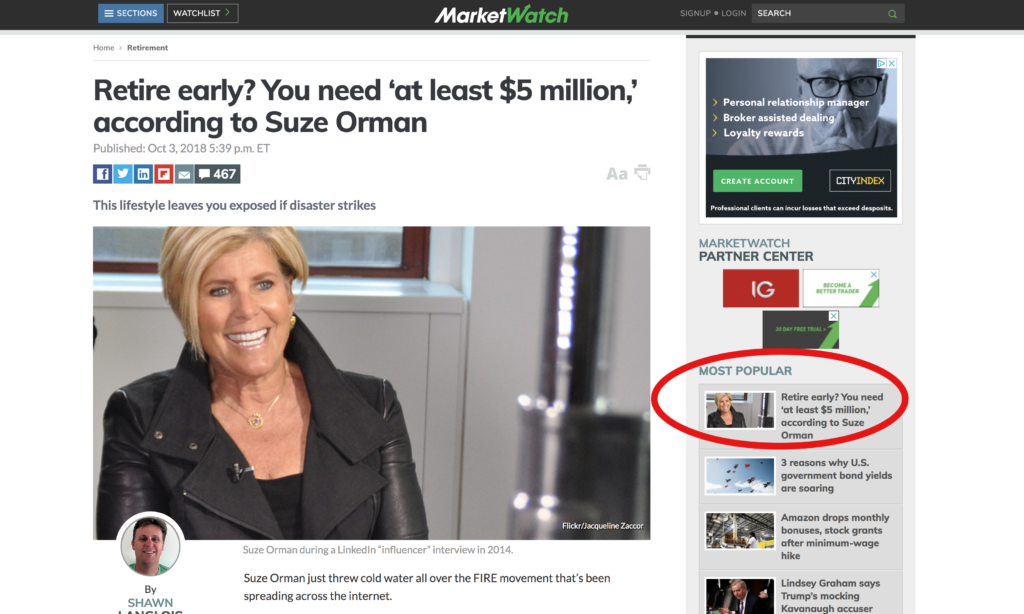 MarketWatch article covered Afford Anything Podcast interview with Suze Orman