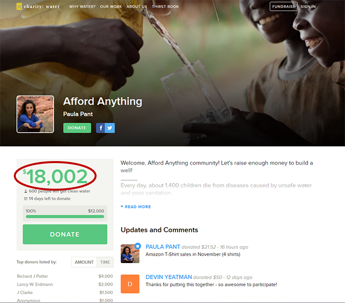 Raising money to fund a well for charitywater - afford anything