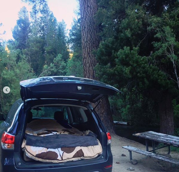 Photo of Paula's car where she slept for 8 nights in Yosemite