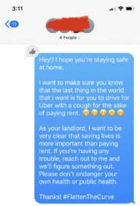 Screenshot of text message Paula sent to tenants