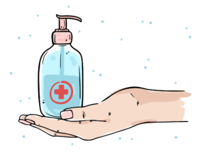 illustration of a hand holding sanitizer