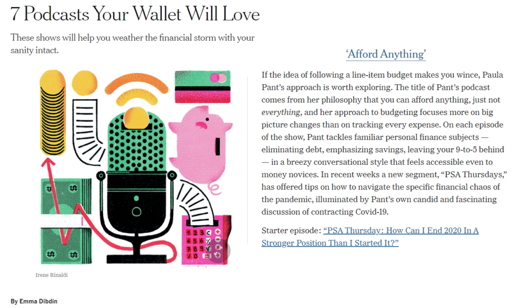 Afford Anything Podcast mentioned in the New York Times