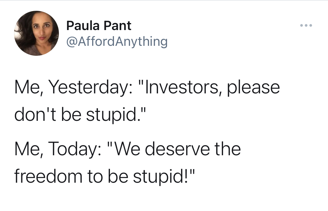 Paula tweeting yesterday - don't be stupid - today - we deserve the freedom to be stupid