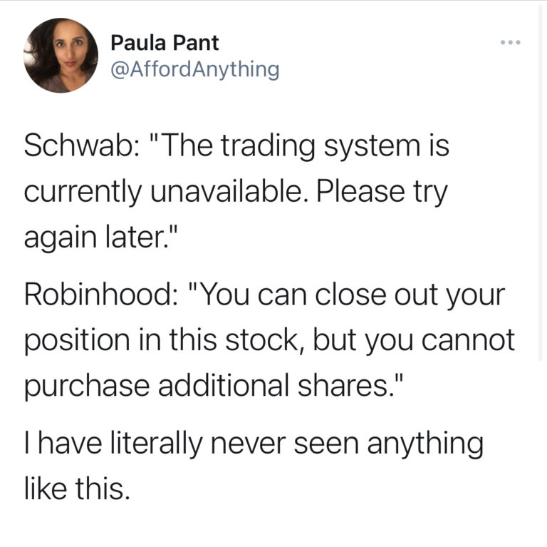 Robinhood and Schwab shutting down - never seen anything like this tweet