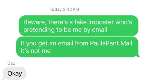 Paula Pant informing his dad about the email scam